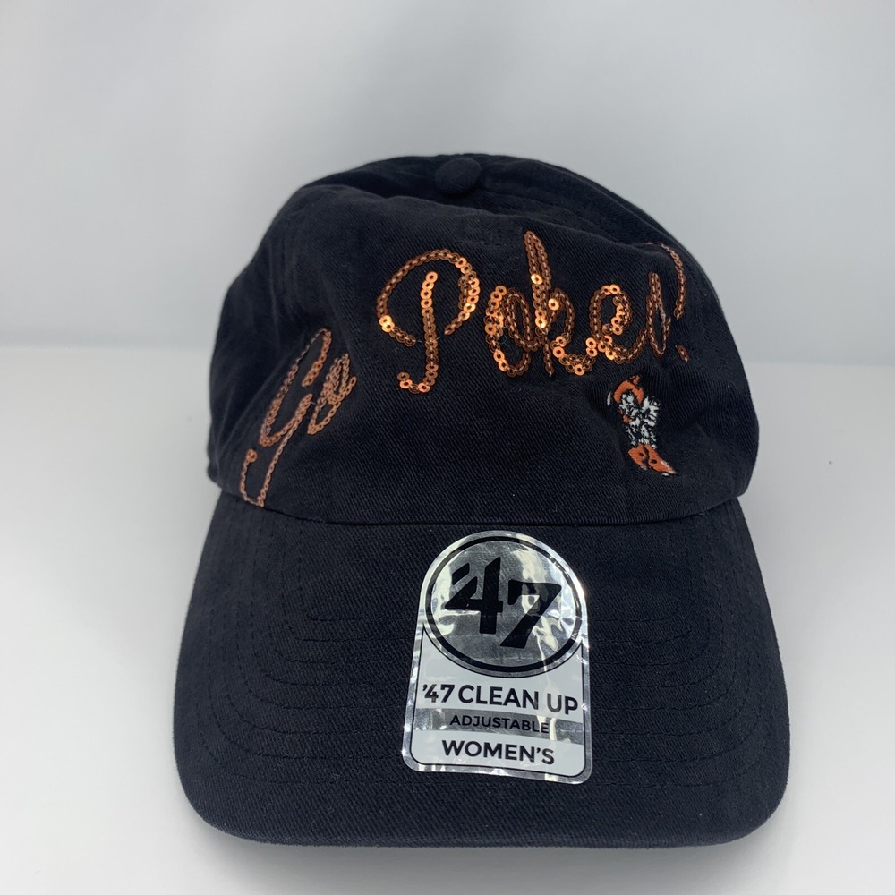 Oklahoma State OSU Hat Women's Go Pokes Sparkle Script Golf Pete '47 Black Cap